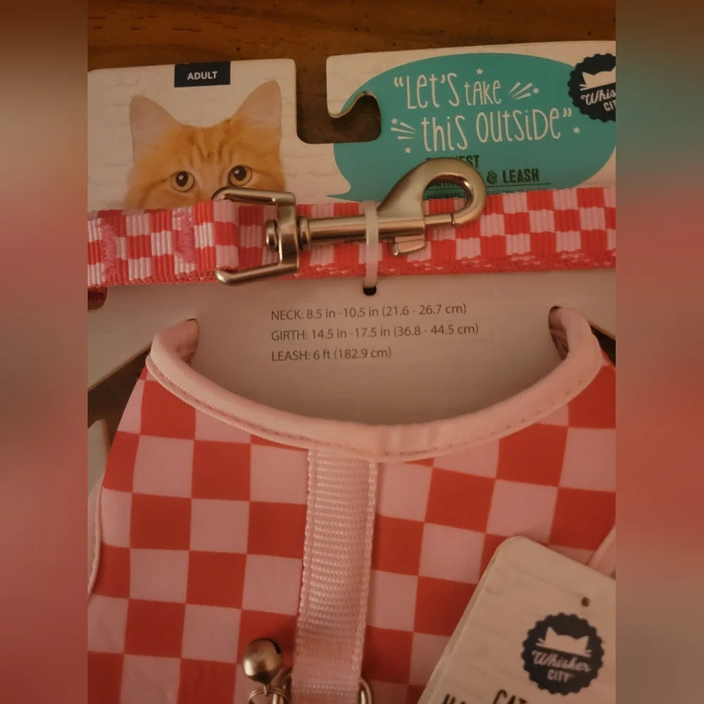 Cat Vest Harness & Leash - Pink Checkered